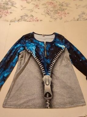 Chaos Monkey L Blue Galaxy Zip-Print Long Sleeve Top